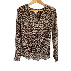 Everly sheer leopard animal print long sleeve blouse neutral. Size Small.